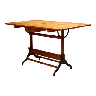 Large Antique Dietzgen Wood and Cast Iron Drafting Table C.1930 For Sale