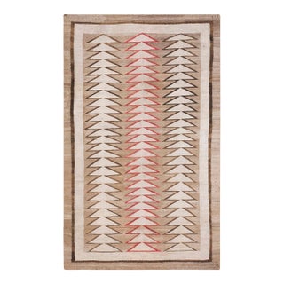 1920s Gray Geometric Tribal Antique American Navajo Rug 4'9" X 7'7" Flatweave Wool Carpet For Sale