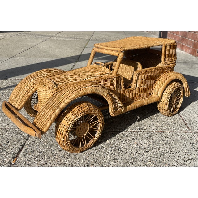 Giant Vintage Wicker and Rattan Luxury Automobile For Sale - Image 9 of 16