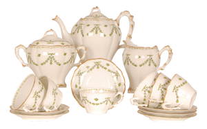 Art Nouveau French Limoges Porcelain Tea Set from A. Lanternier, 1890s, Set of 15