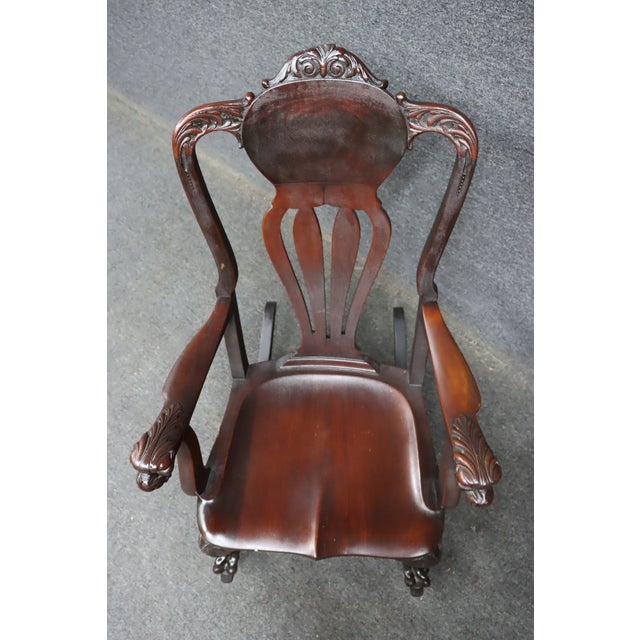 Late 20th Century Antique Horner Style Mahogany Carved Lion Arm Rocking Chair For Sale - Image 5 of 11