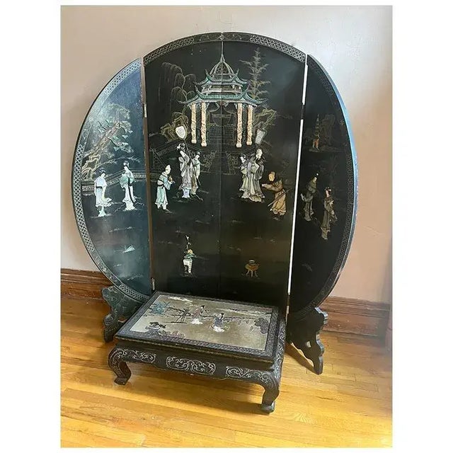 1950s 1950s Coromandel Black Laquer Chinoiserie Screen Room Divider For Sale - Image 5 of 12
