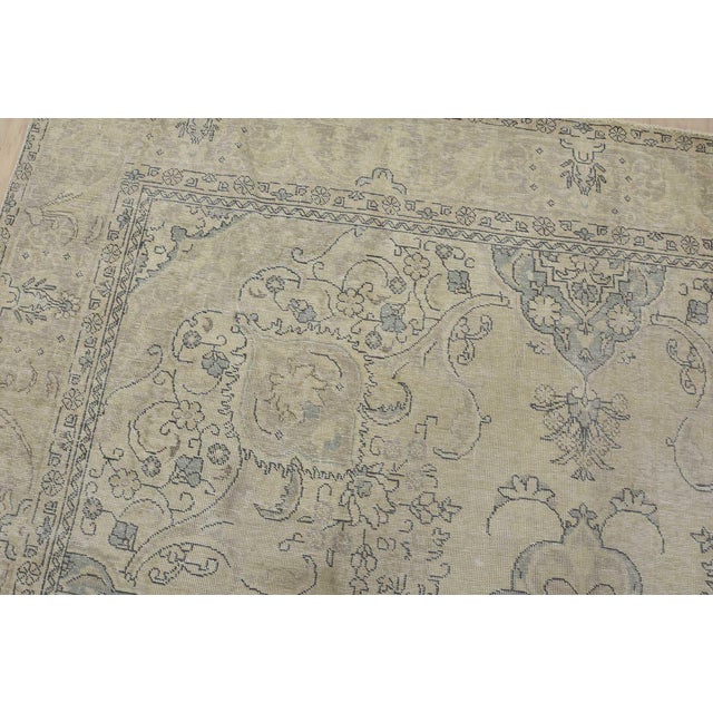 Textile Tabriz Rug 9’5” X 11’10” Beige Wool Vintage Distressed Hand-Knotted Carpet For Sale - Image 7 of 15
