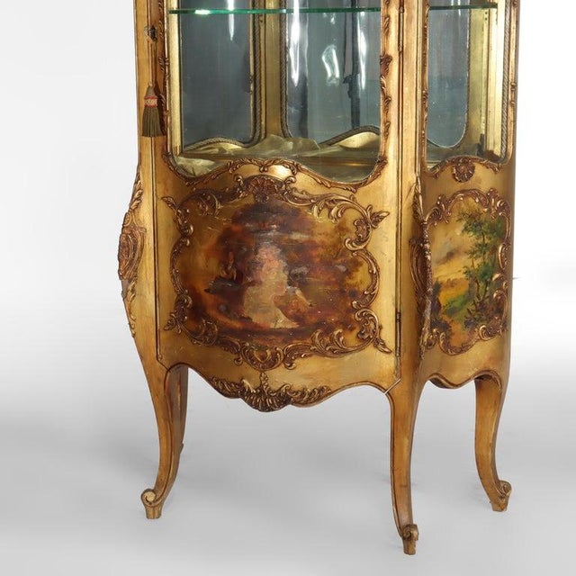 Carved Giltwood Bombay Serpentine Vitrine With Verdis Martin Panels C1890 For Sale - Image 4 of 17
