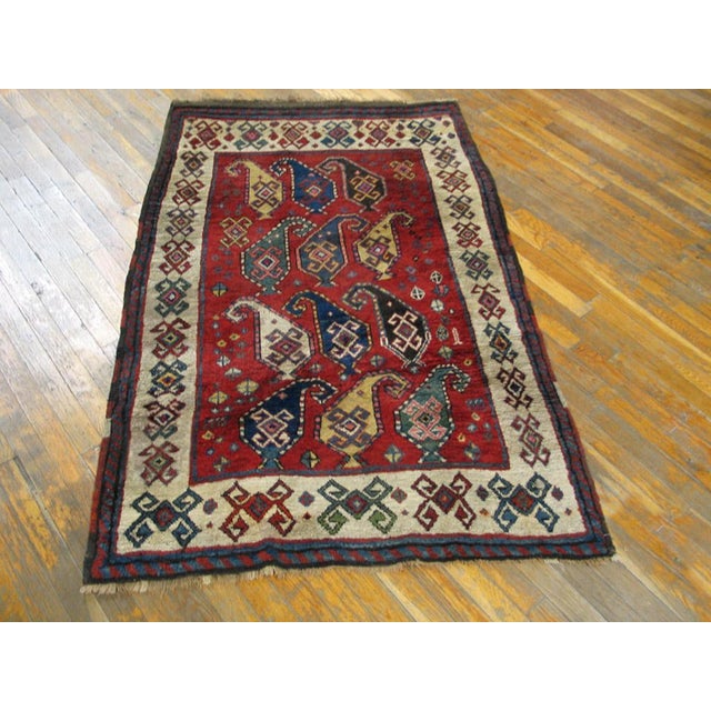 19th Century Caucasian Kazak Rug ( 3'6" x 5'8" - 106 x 172 ) Antique Allover Geometric Wool Hand Knotted Pile Coral /...