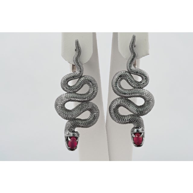 Red Snake Earrings With Rubies - 2 Pieces For Sale - Image 8 of 9