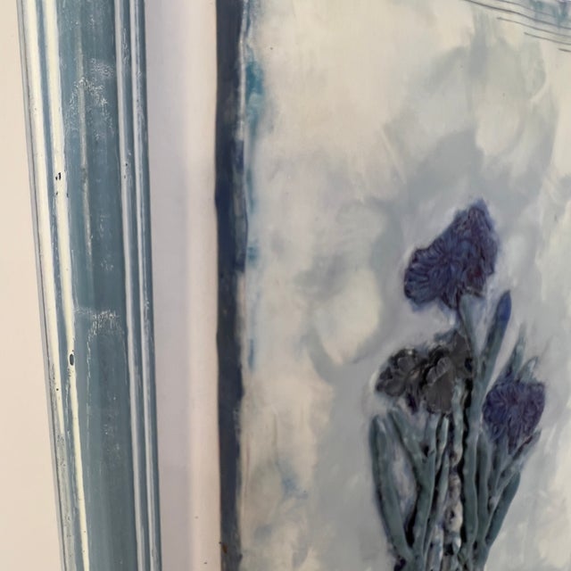 Freestone Studio "Blue Iris" Encaustic Sculpture Painting Signed Barbara Michener Original Art For Sale - Image 9 of 11