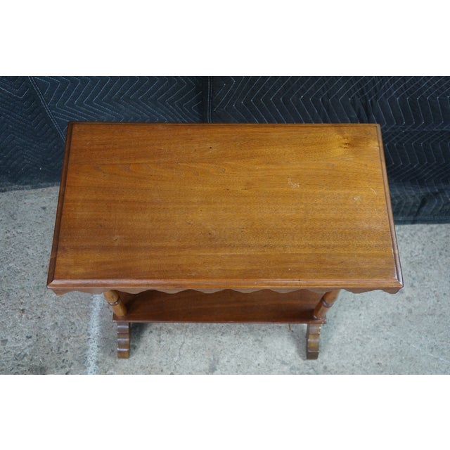 Wood Antique Victorian Eastlake 2 Tier Walnut Hall Side Table Sawtooth Apron 25" For Sale - Image 7 of 18
