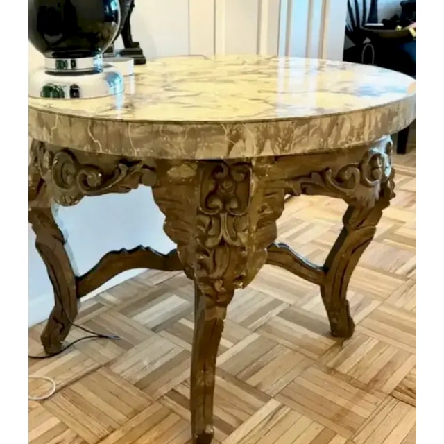 Antique Gilt Wood French Style Round Center Table With Faux Marble Wood Top For Sale In New York - Image 6 of 10
