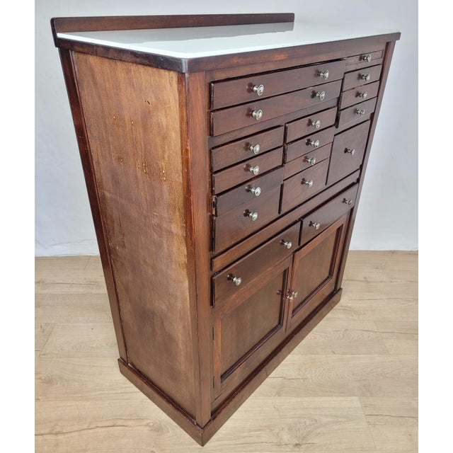 English Dentist Collector Chest of 17 Drawers with Marble Top, 1920 For Sale - Image 4 of 18