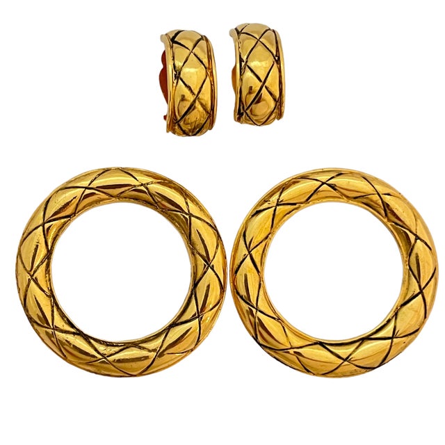 DETAILS • signed CHANEL Made in France • 24k gold plated • vintage designer clip on earrings MEASUREMENTS • 2.38" by 2"...