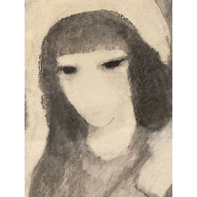 Marie Laurencin Female French Artist Fille Avec Chat Signed Marie Laurencin' (Lower Right) Charcoal Wash and Crayon on Paper Laid Down to Board For Sale - Image 6 of 12