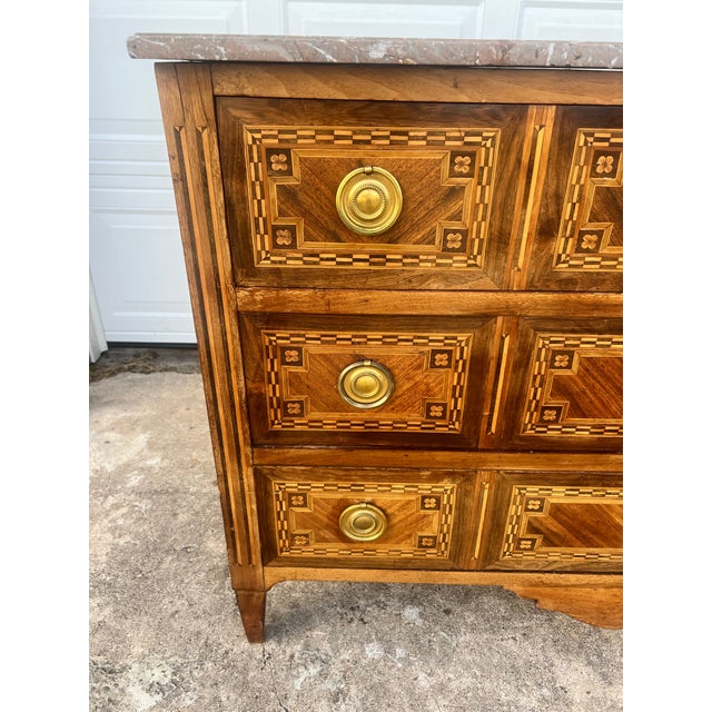 Wood French 18th Century Louis XVI Walnut Château Period Marble Top Chest of Drawers For Sale - Image 7 of 12