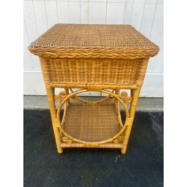 Vintage Wicker Side Table Nightstand With Drawer For Sale - Image 4 of 12