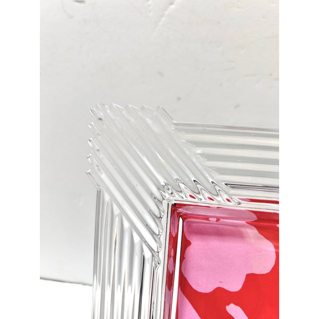Substantial vintage clear glass picture frame featuring deep fluted ridges arranged in a bold architectural pattern. The...