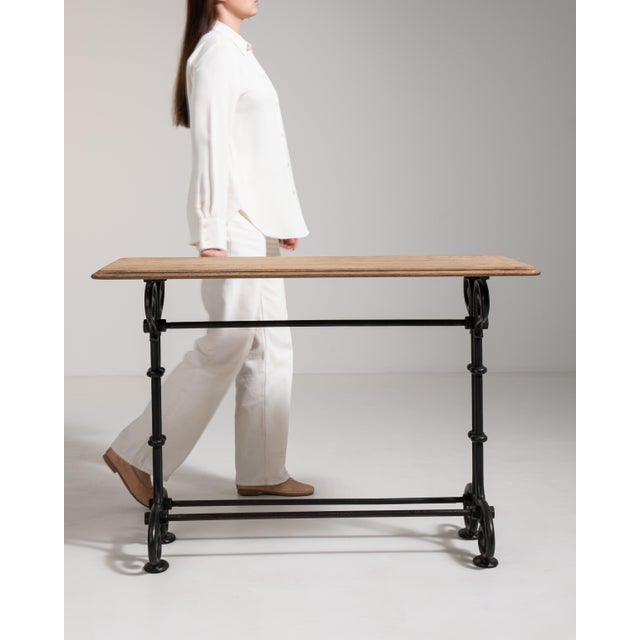 Early 20th Century Cast Iron Bistro Table with Wood Top, Antique, France, Early 20th Century For Sale - Image 5 of 11