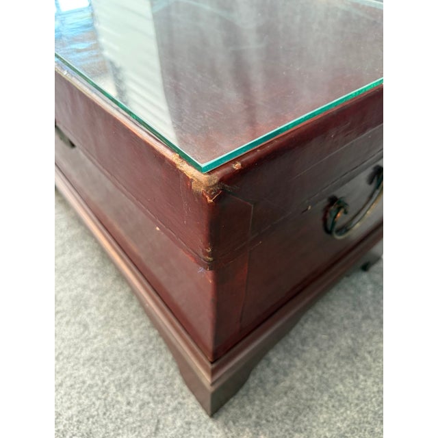 Mid 20th Century Red Leather Trunk on Wooden Stand For Sale - Image 16 of 16