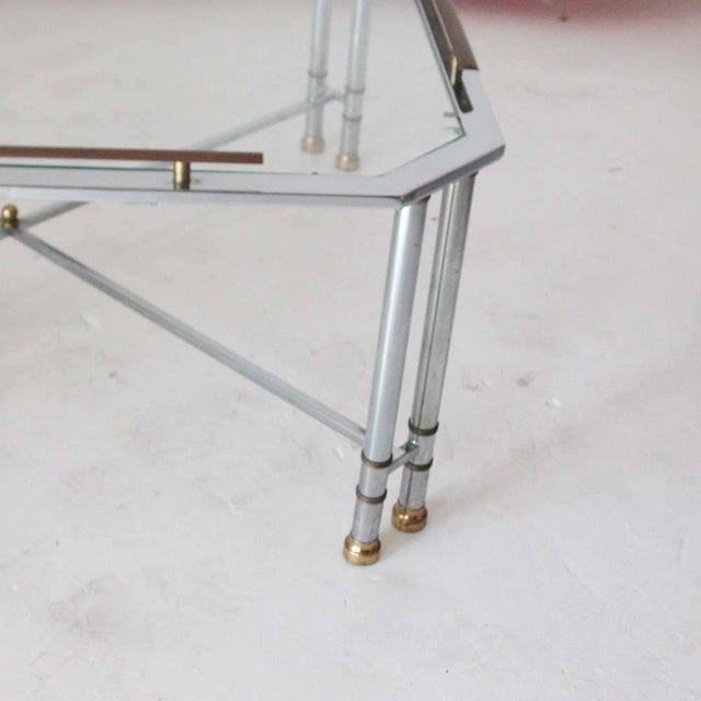 Maison Jansen Vintage Midcentury Maison Jansen Octagon Glass Brass Chrome Table For Sale - Image 4 of 5