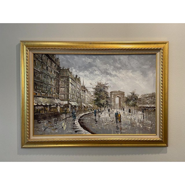 1960s Paris Champs Elysees Impressionist Cityscape Oil on Canvas Signed Fontaine For Sale - Image 10 of 14
