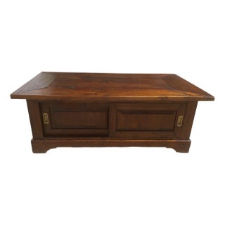 Vintage Rustic Solid Wood Coffee Table With Sliding Doors For Sale