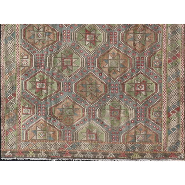 Textile Colorful Vintage Turkish Flat-Weave Tribal Motif Kilim With Embroideries 6 X 9.9 For Sale - Image 7 of 12
