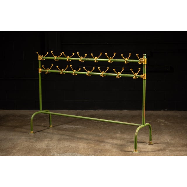 Mid-20th Century Schoolhouse Coat Rack in Green and Yellow For Sale - Image 4 of 7