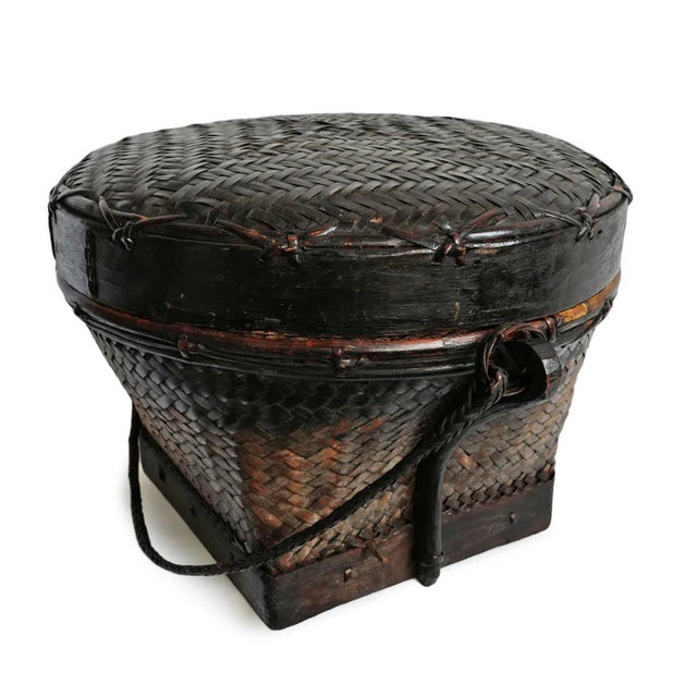Asian Vintage Akha Thai Basket W/Lid For Sale - Image 3 of 7