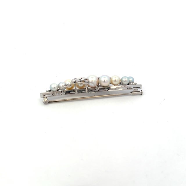 1990s Mikimoto Akoya Pearl Brooch Sterling Silver 6.8 mm Estate 8 Grams For Sale - Image 9 of 12