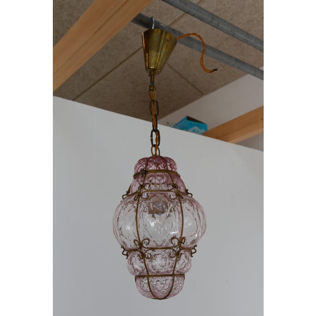 Italian Caged Pink Murano Glass Pendant from Seguso, 1950s For Sale - Image 4 of 17