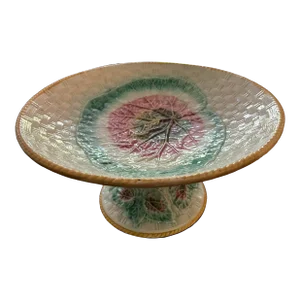Vintage Majolica Basket Weave Dessert Stand
