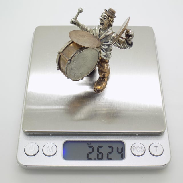 Vintage Italian Handmade Genuine Silver Circus Performer With Drums Rare Angini Figurine, Made in Tuscany (Italy) For Sale - Image 11 of 12