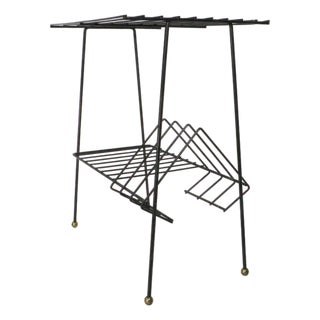 Mid 20th Century Wrought Iron Record Rack Stand For Sale