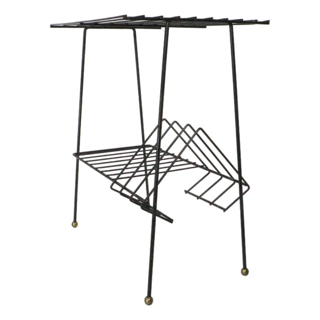 Mid 20th Century Wrought Iron Record Rack Stand For Sale