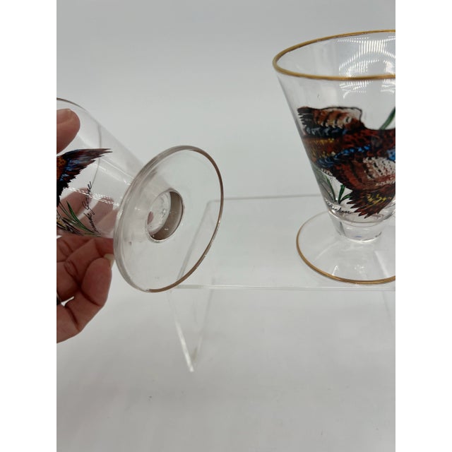 Mid Century Cordial Glasses With Wild Birds a Pair For Sale - Image 4 of 7