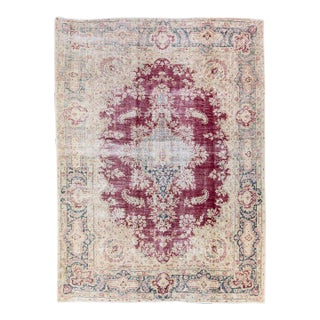 Vintage Distressed Handmade Medallion Red Wool Rug For Sale