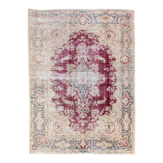 Vintage Distressed Handmade Medallion Red Wool Rug For Sale