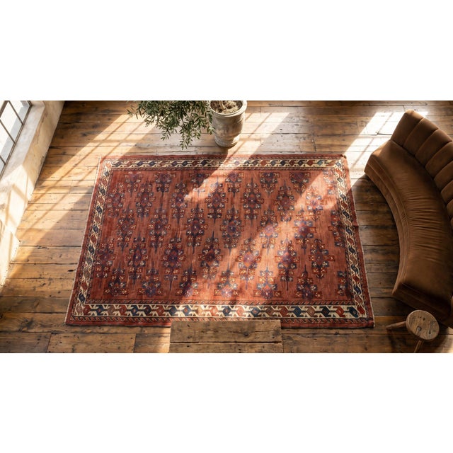 1870s Oxblood Red Antique Central Asian Turkmen Yamoud Rug 5'2" X 7'10" Handknotted Wool Carpet For Sale - Image 13 of 13
