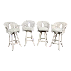 Leopard Print & Wicker Barstools Set/4