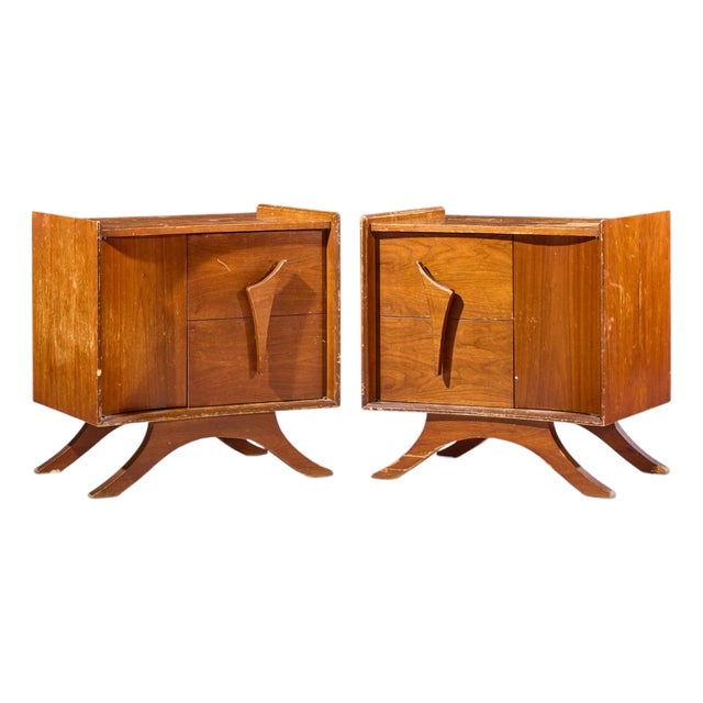 Vladimir Kagan Style Mid Century Sculptural Walnut Nightstands - Pair For Sale