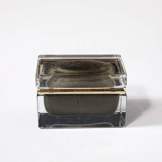 Modernist Hand-Blown Murano Glass Box in Black W/ 24Karat Gold Flecks & Brass For Sale - Image 12 of 18