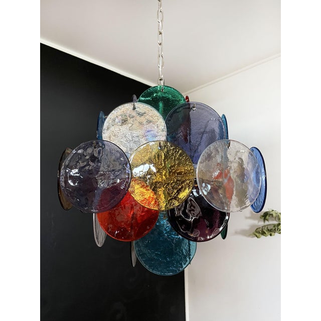 Vintage Italian Murano Chandelier with 36 Multicolored Disks, 1990 For Sale - Image 12 of 18