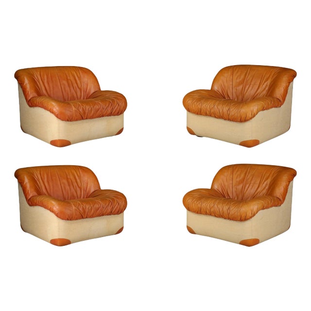 Mid-Century Modern Lounge Chairs in Patinated Cognac Leather attributed to Guido Faleschini, 1960 For Sale