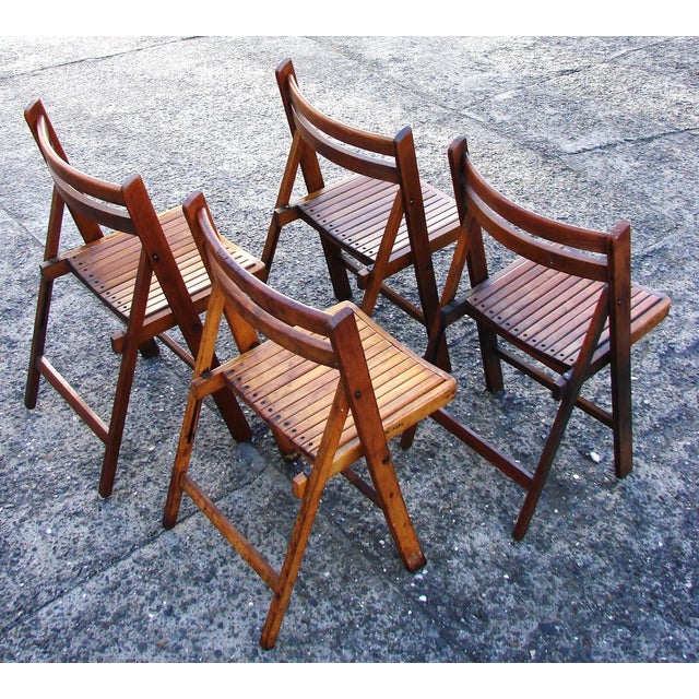 Vintage Folding Wooden Chairs, 1970s, Set of 4 For Sale - Image 9 of 11