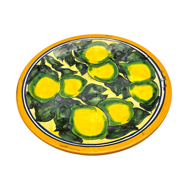 Mexican Mexican Talavera Hand-Painted Lemon Plate, Terra Cotta 10.25" For Sale - Image 3 of 11