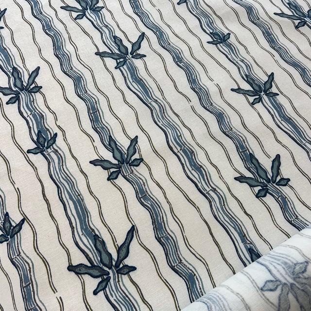 American Hand Screen Printed Jed Johnson Home Walden in Blue Linen Fabric- By the Yard For Sale - Image 3 of 6