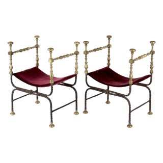Spanish Bronze & Wrought Iron Savonarola Chairs a Pair For Sale