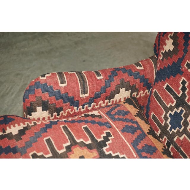 Kilim and Dark Brown Leather Howard Lounge Chair from George Smith of Chelsea For Sale - Image 6 of 16