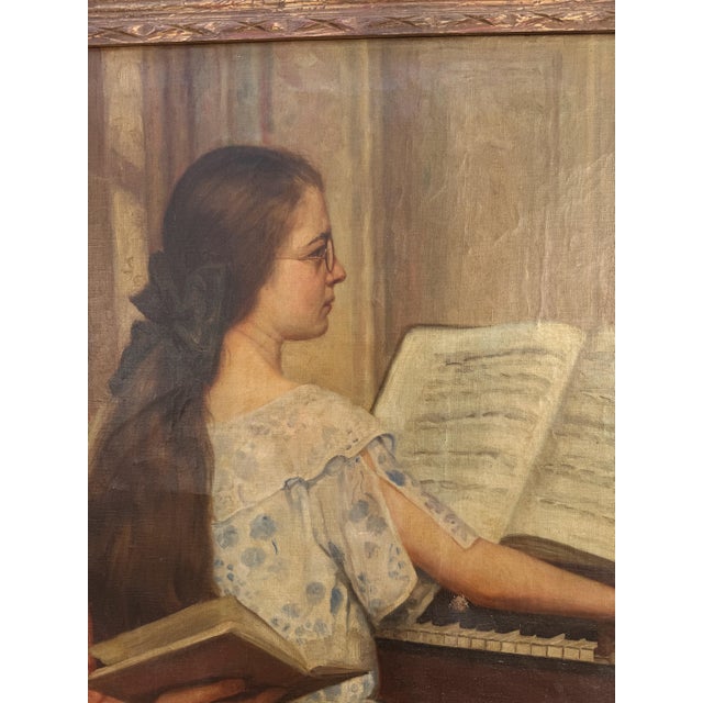 Burnt Umber 1920s Antique Extra Large Portrait of a Family Oil Painting- 42 X 56”, Framed For Sale - Image 8 of 12