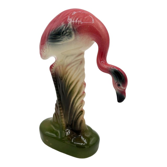 Mid 20th Century California Pottery Ceramic on the Prowl Pink Flamingo Figurine For Sale