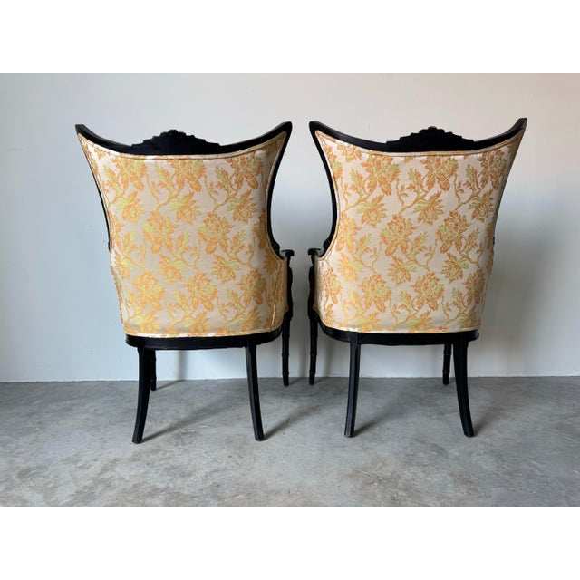 1960's Hollywood Regency Palm Beach - Style Chinoiserie Pagoda Wingback Chairs – A Pair For Sale - Image 4 of 12